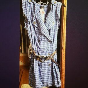 NWT Hommage Los Angeles Sz Jr Large blue checkered dress with belt